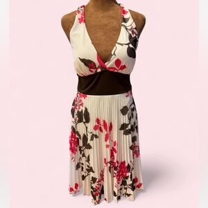 VTG Speechless White Mesh Sheer Overlay Floral Accordian Pleated Halter Dress